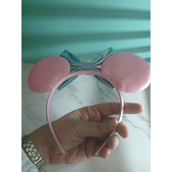 Handmade Cinderella Ears – Iridescent Blue Bow, Bluebird Helper & Pink Sequins - Picture 3 of 5